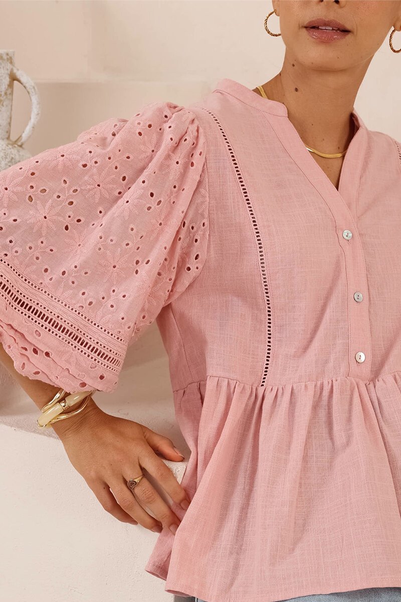 Iris Maxi | Pink Broderie Anglaise sleeve top