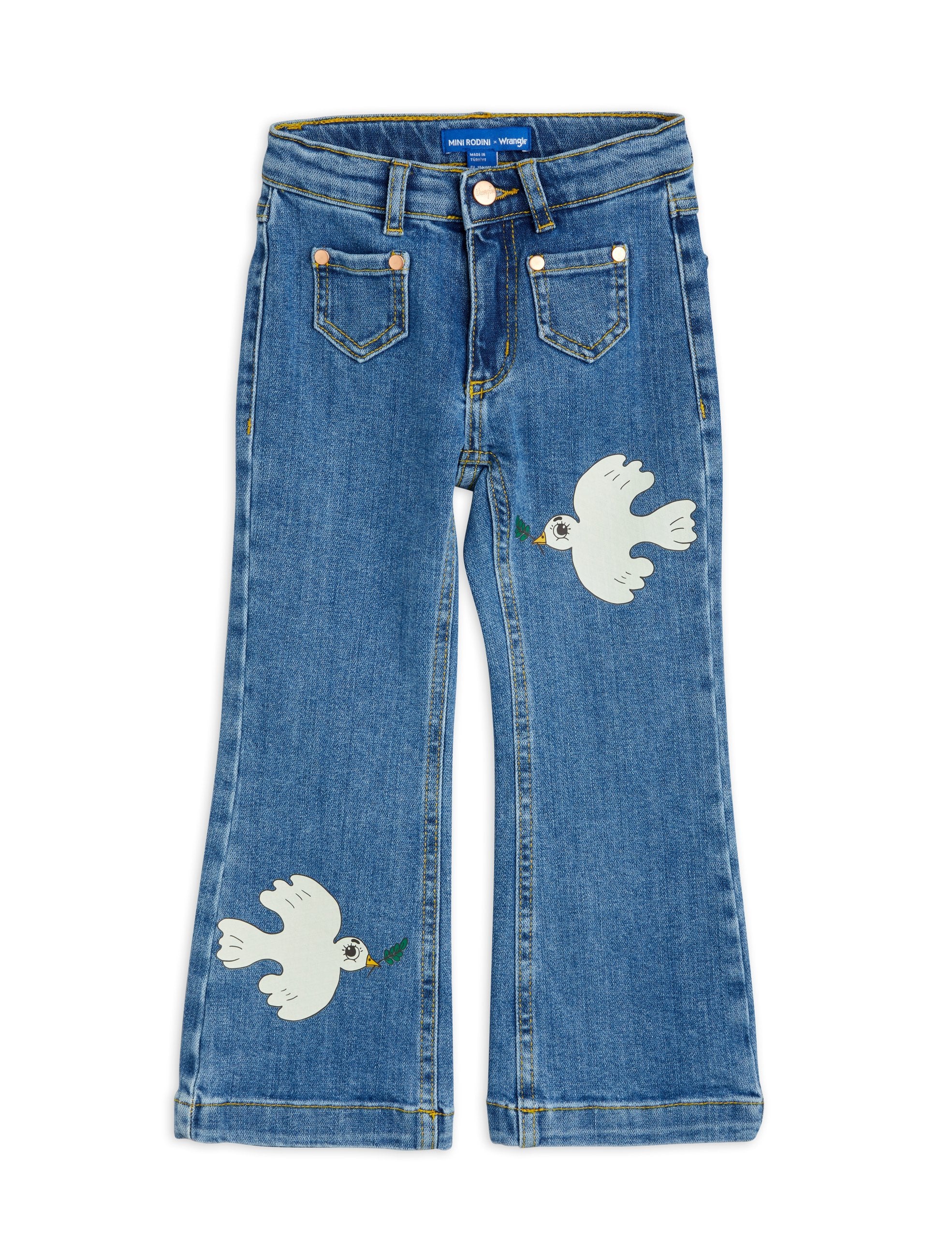 Mini rodini Wrangler denim jean with white dove print