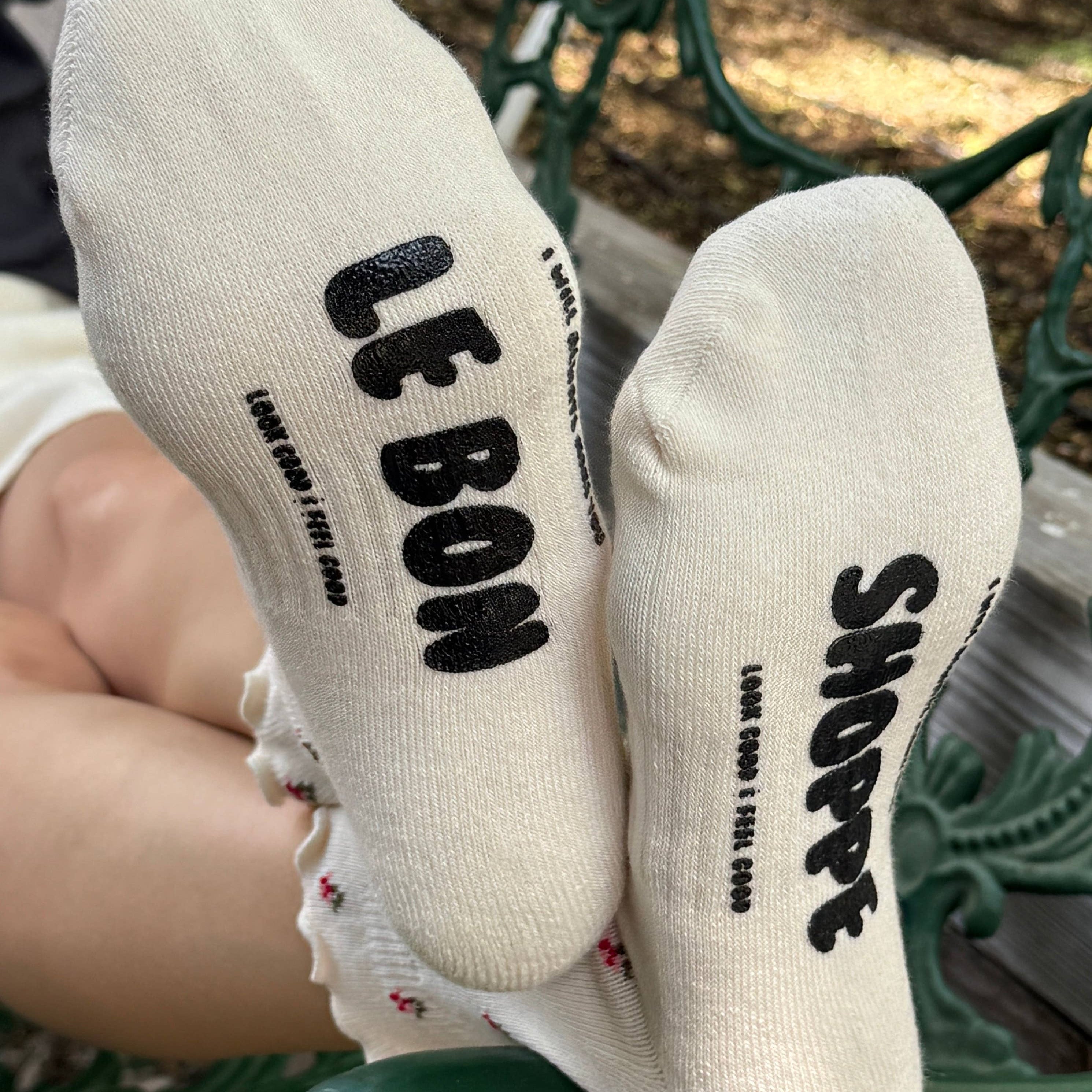 Close-up of the ruffled ankle trim on Le Bon Shoppe's Petal Hugger crew socks