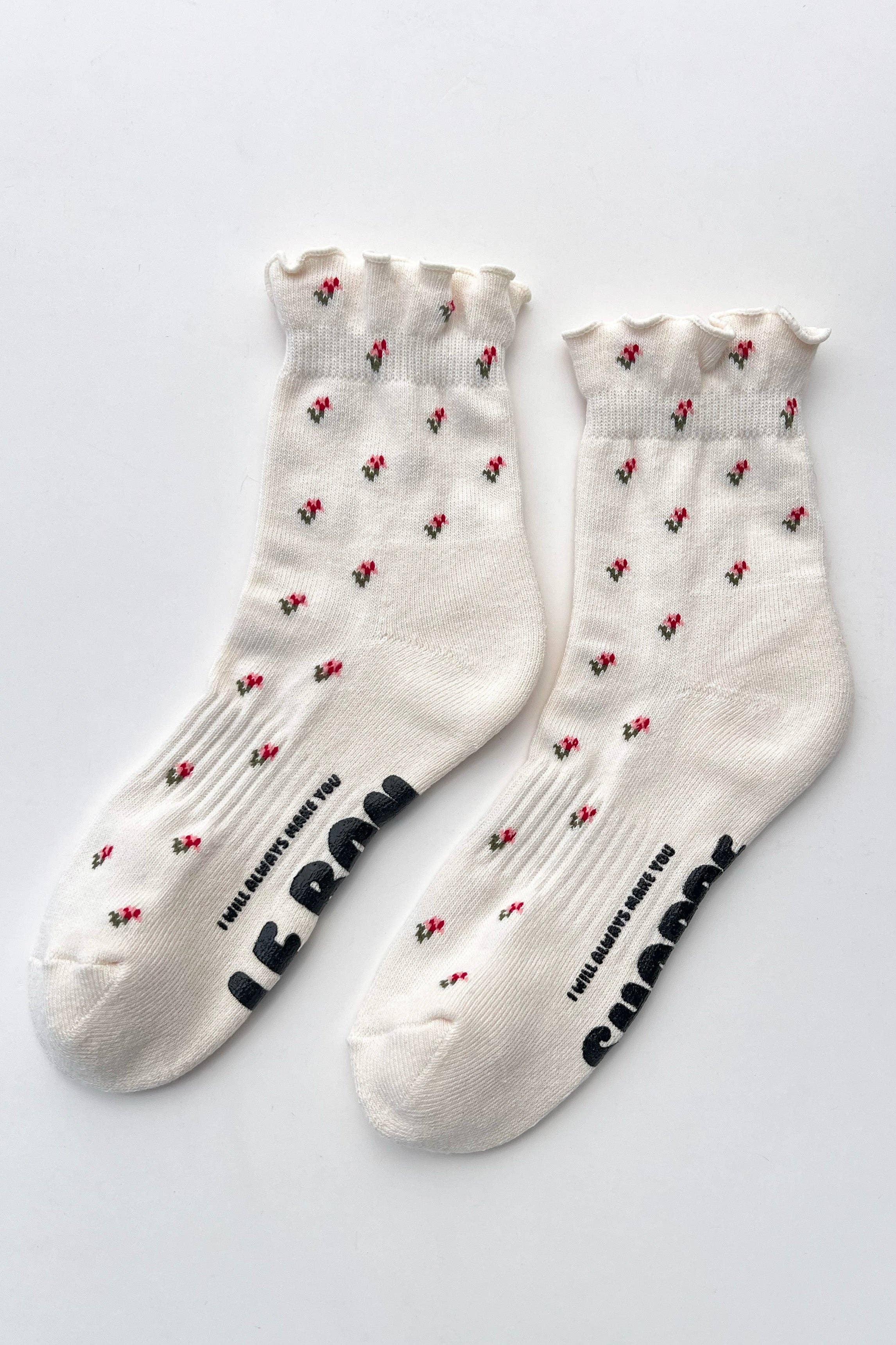Le Bon Shoppe Cream Petal Hugger crew sock, made in South Korea