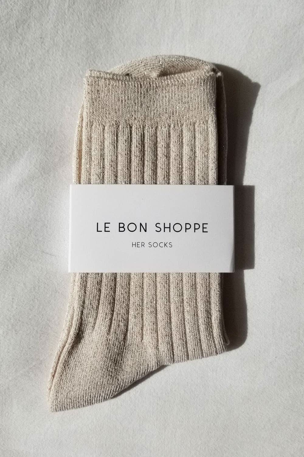 Le Bon Shoppe Her Socks Modal Lurex in Ivory Gold Sparkle