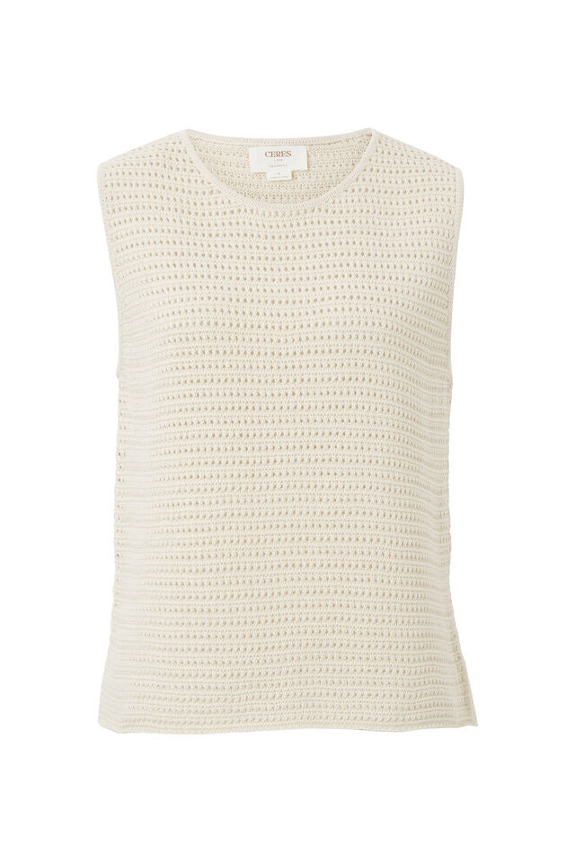 Ceres Life | Margot Mesh Knit Tank- Ecru