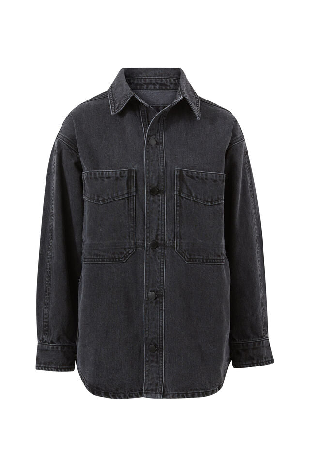 Ceres Life | Bobbi Side Pocket Shacket - Faded Black