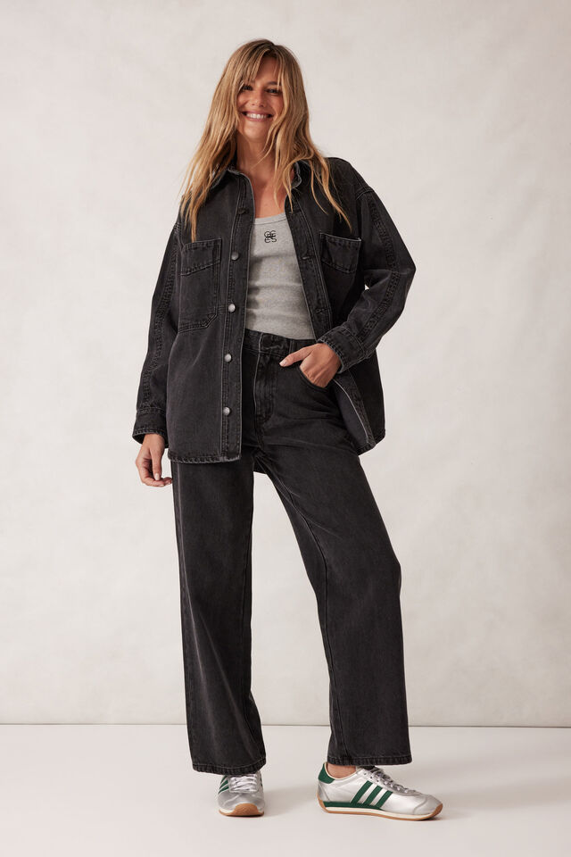 Ceres Life | Bobbi Side Pocket Shacket - Faded Black
