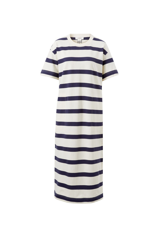Ceres Life | Midi terry Dress- Navy Stripe