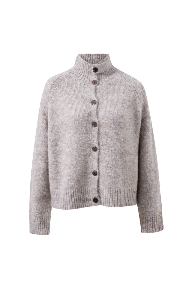 Ceres Life | Riley Funnel Neck Tab Cardi- taupe marle