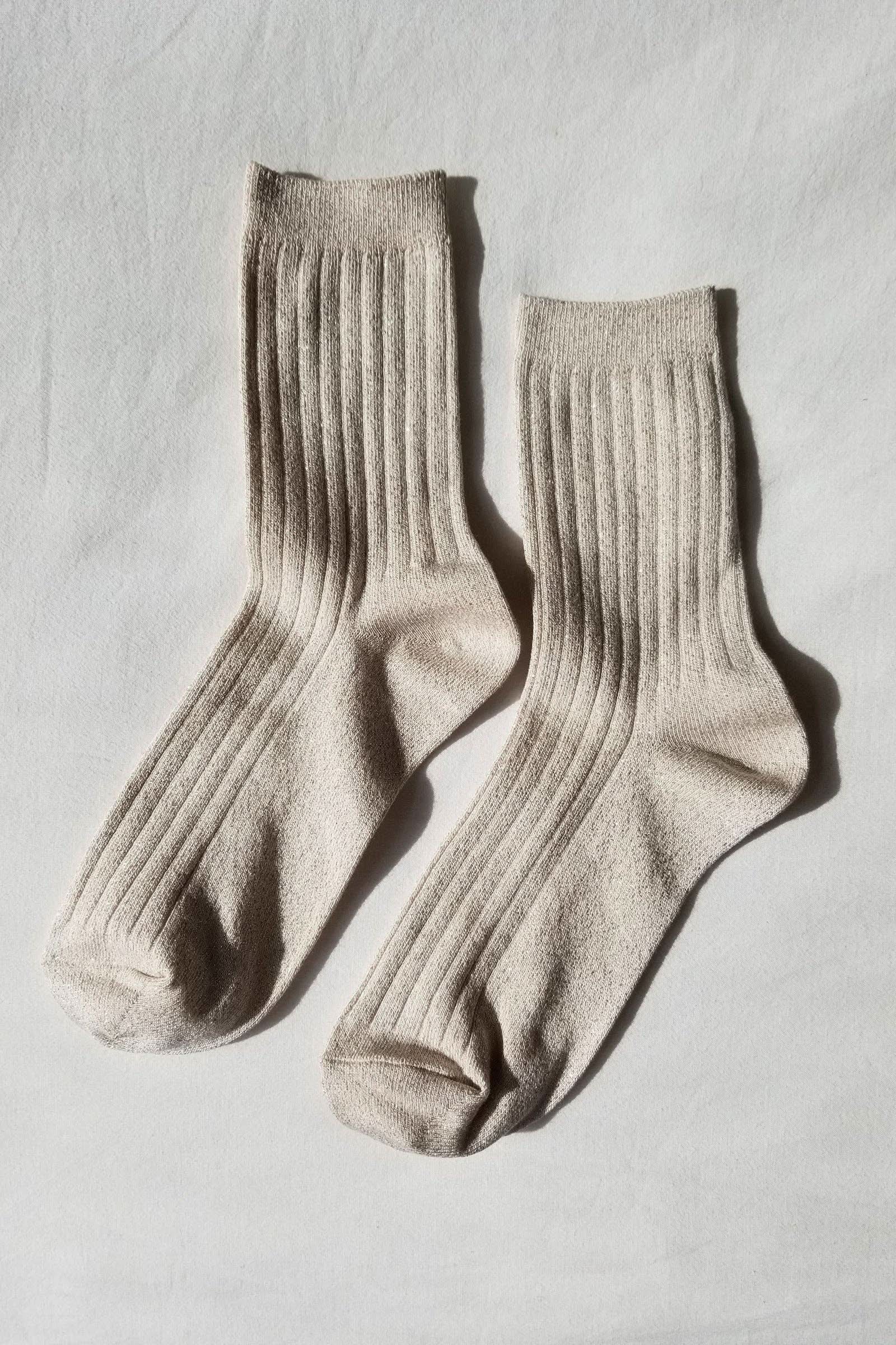 Le Bon Shoppe | Her Socks - Modal Lurex Ivory Gold Sparkle