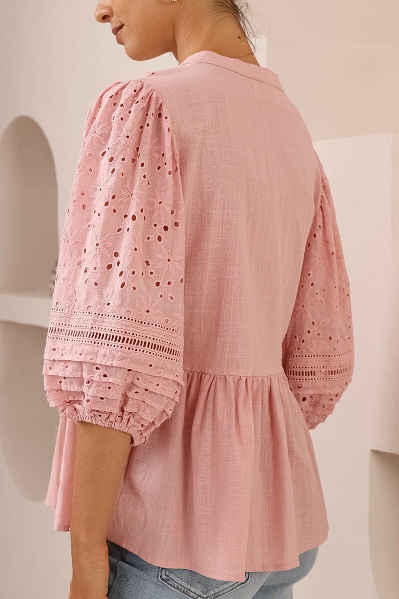 Iris Maxi | Pink Broderie Anglaise sleeve top