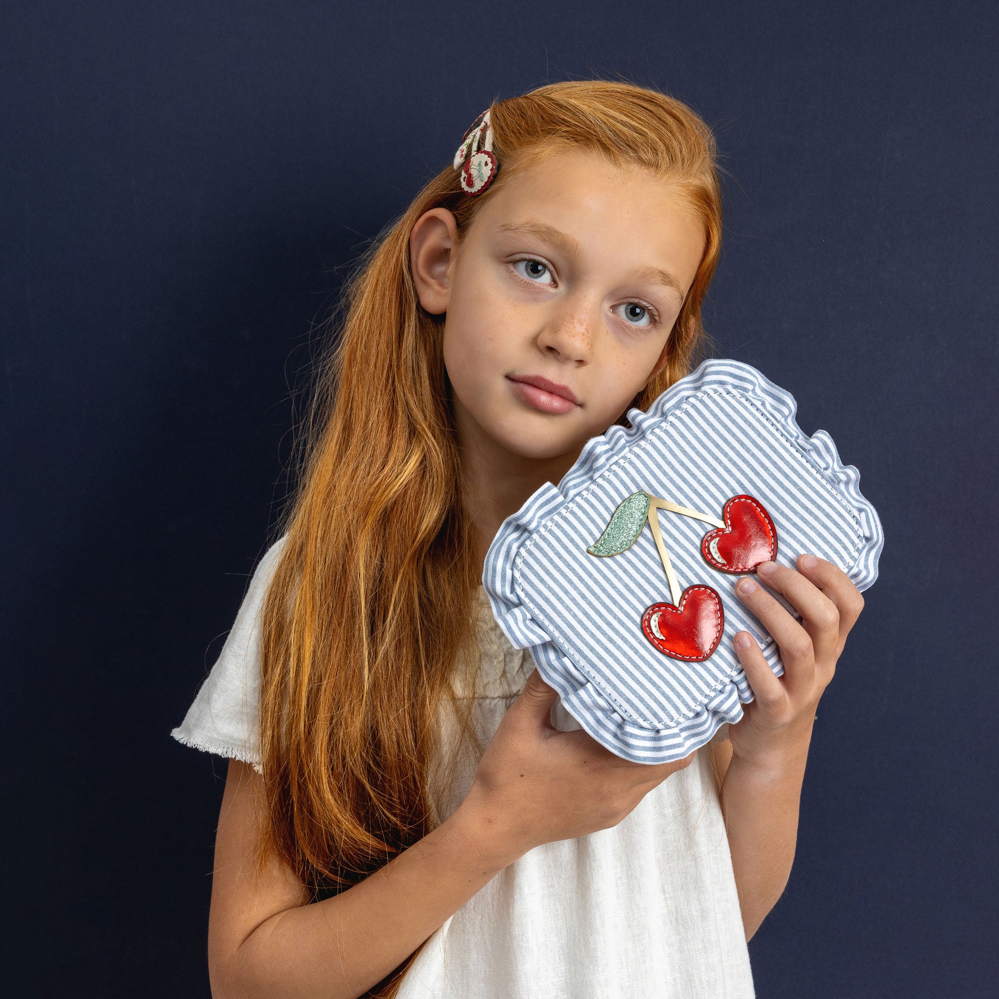 Mimi and Lula | Striped Cherry Bag- Blue