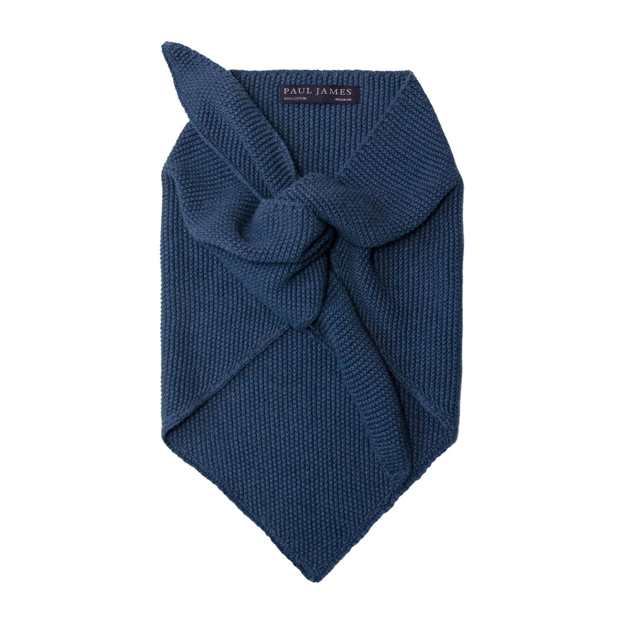Paul James Knitwear | Cotton Textured Neckerchief- Blue Melange