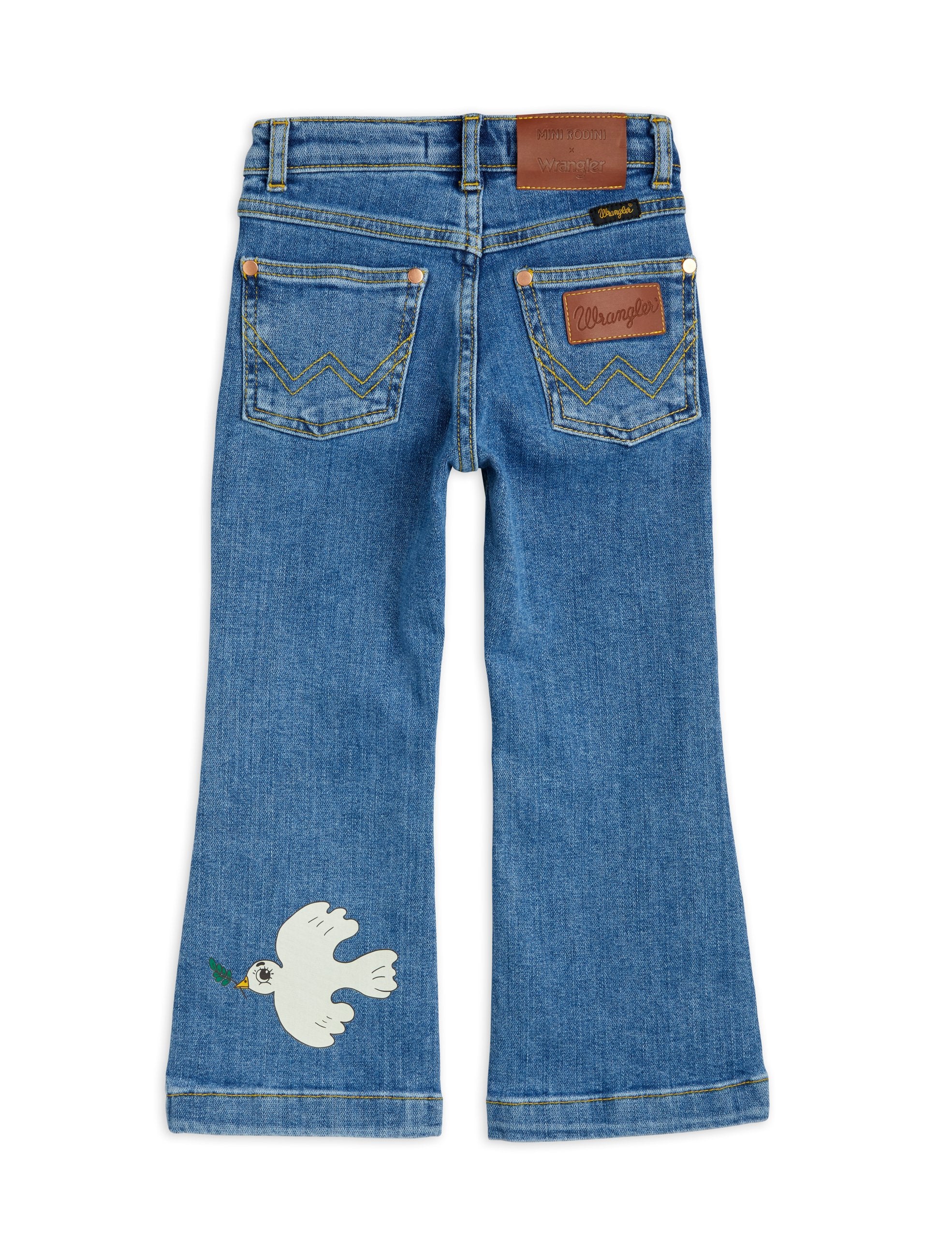Mini Rodini X Wrangler | Peace dove denim flared jeans