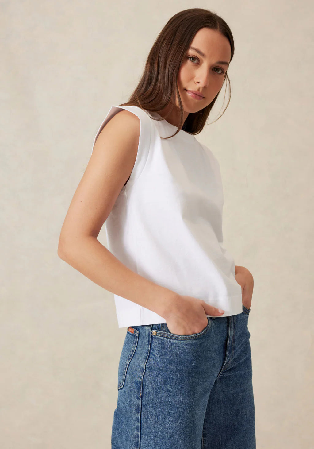 Ceres Life | Esme Extended Shoulder Tee- White