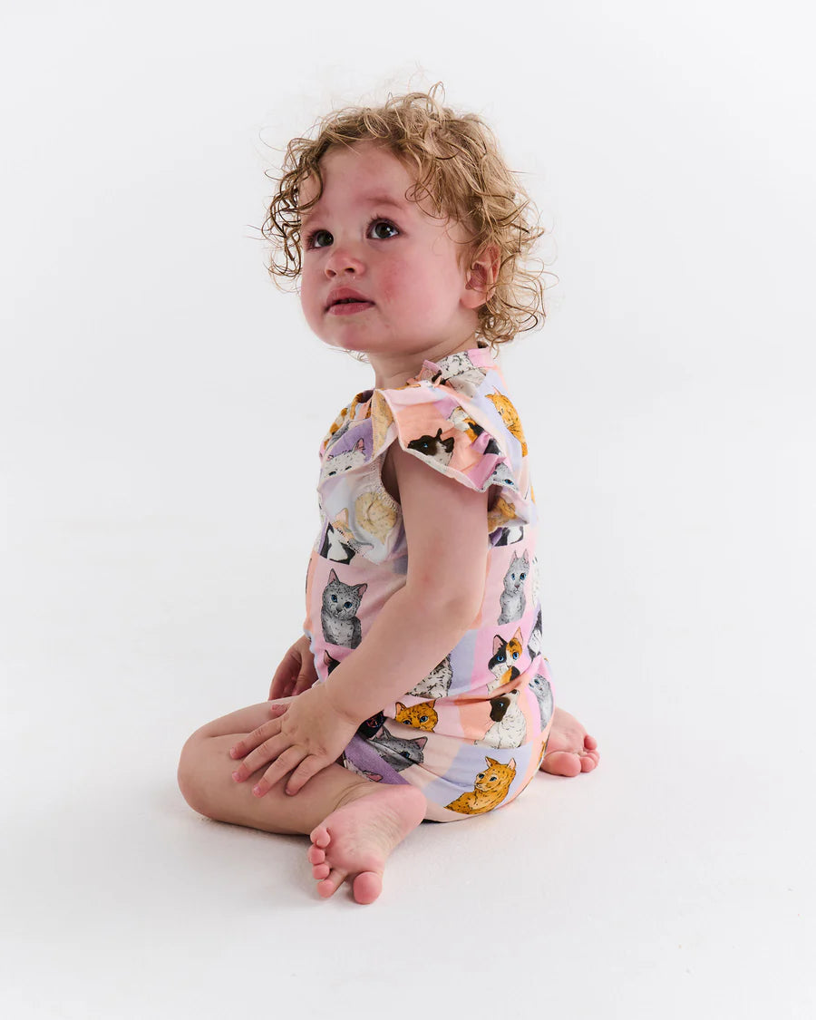 Kip & Co BABY | Kitty Cat Organic Short Sleeve Frill Romper
