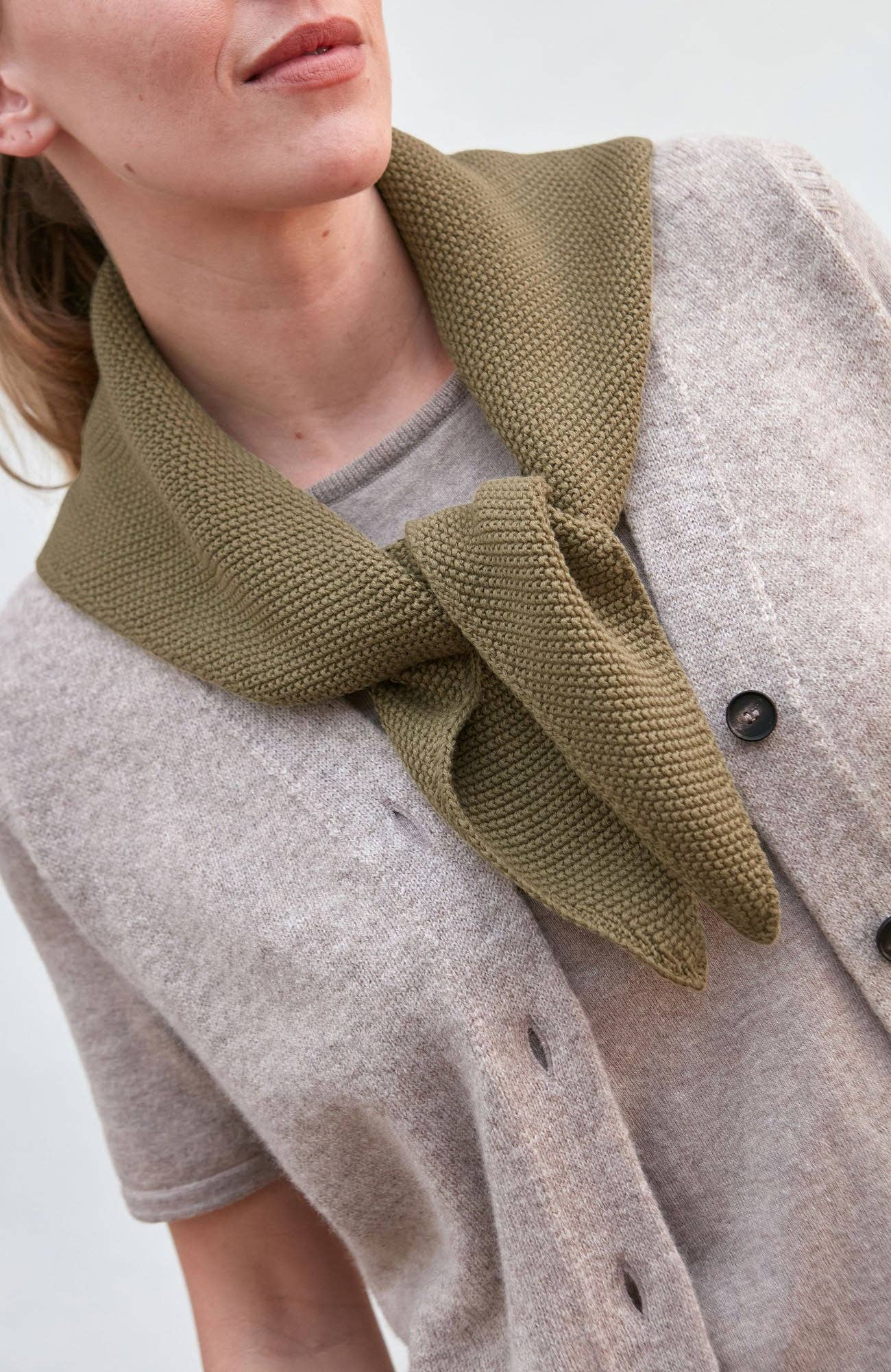 Paul James Knitwear | Cotton Textured Neckerchief- Light Olive