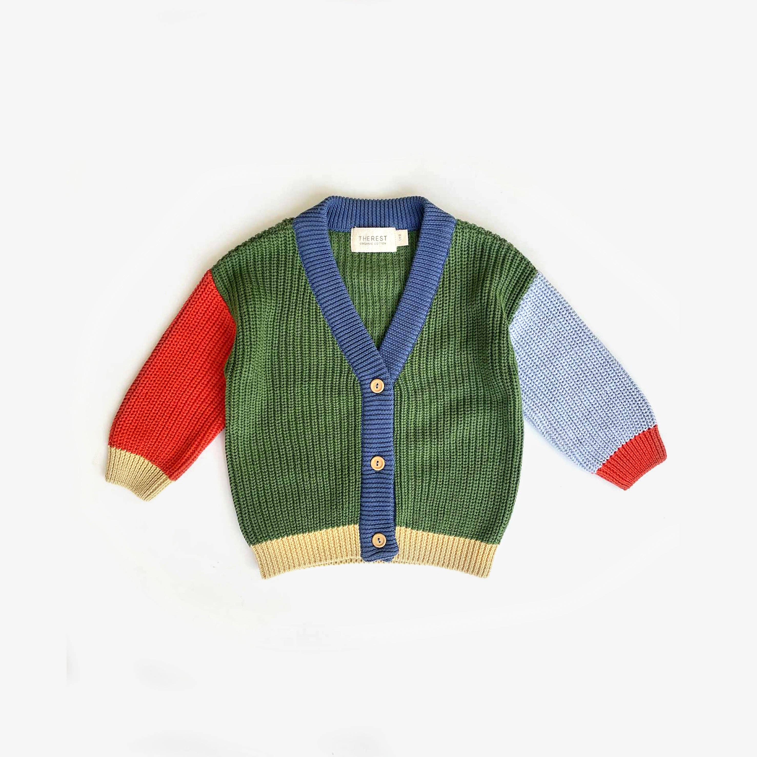 The Rest Chunky Grandpa Cardi in Colour Block — front view flat lay