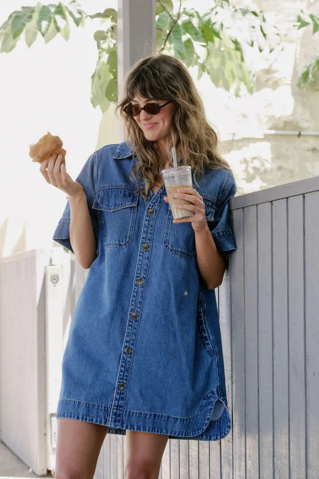 Ceres Life | Relaxed Shirt Dress- Fresh Indigo