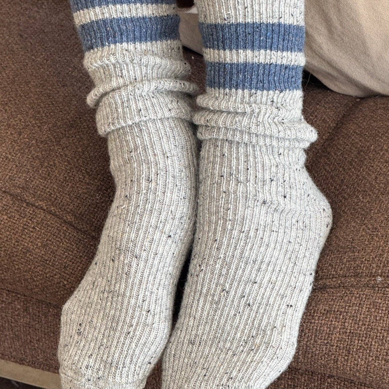 Grey and blue wool-blend calf-length socks by Le Bon Shoppe for cold weather