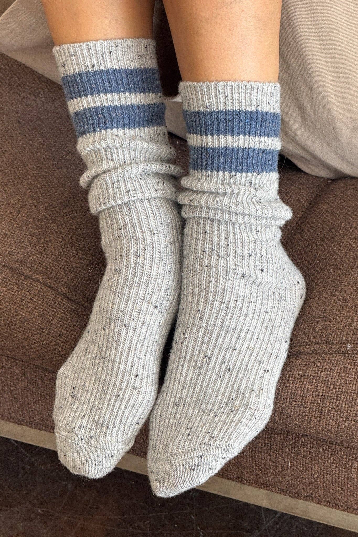 Grey and blue wool-blend calf-length socks by Le Bon Shoppe for cold weather