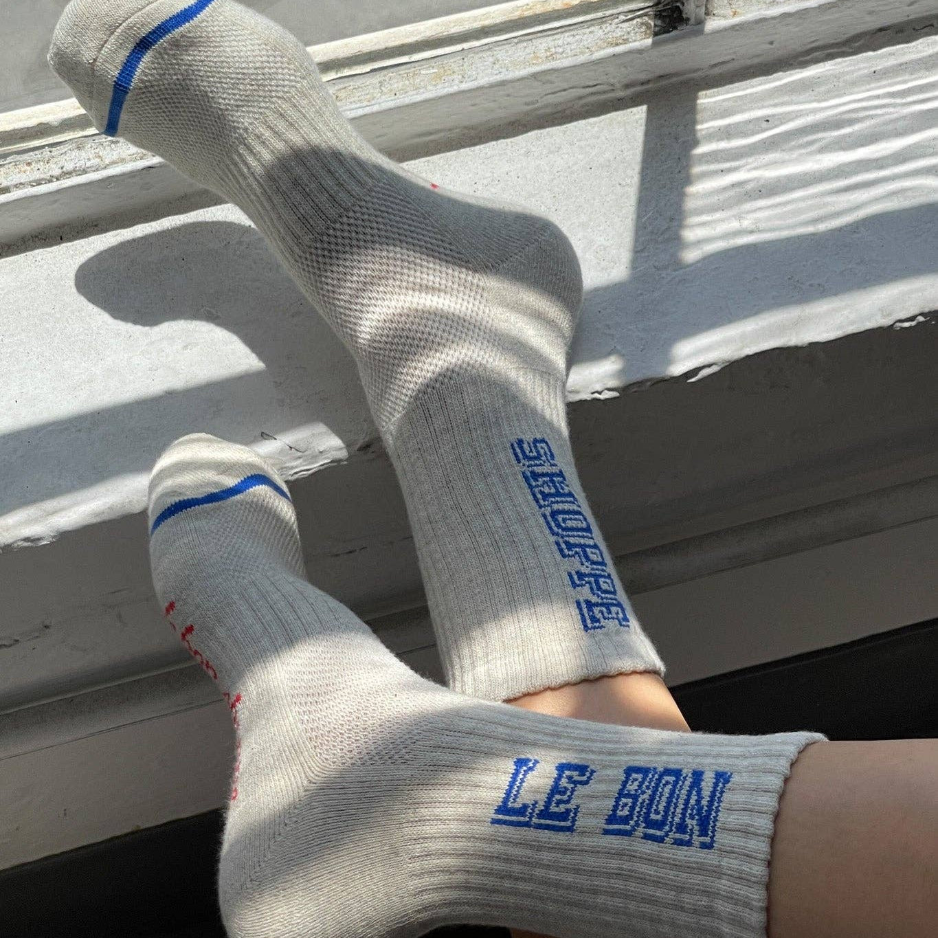 Ice blue crew socks with mesh panel by Le Bon Shoppe Preppy collection