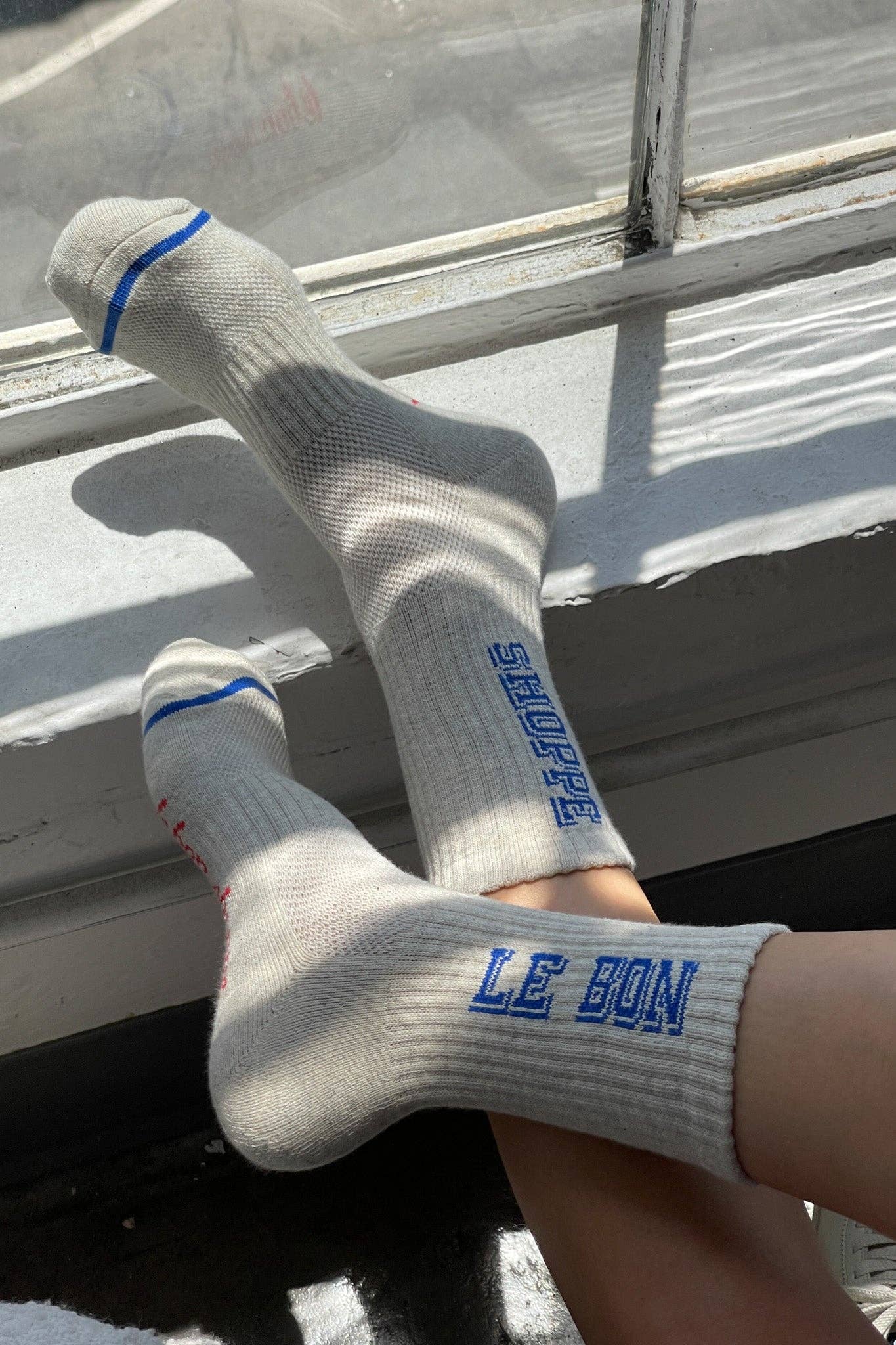 Ice blue crew socks with mesh panel by Le Bon Shoppe Preppy collection
