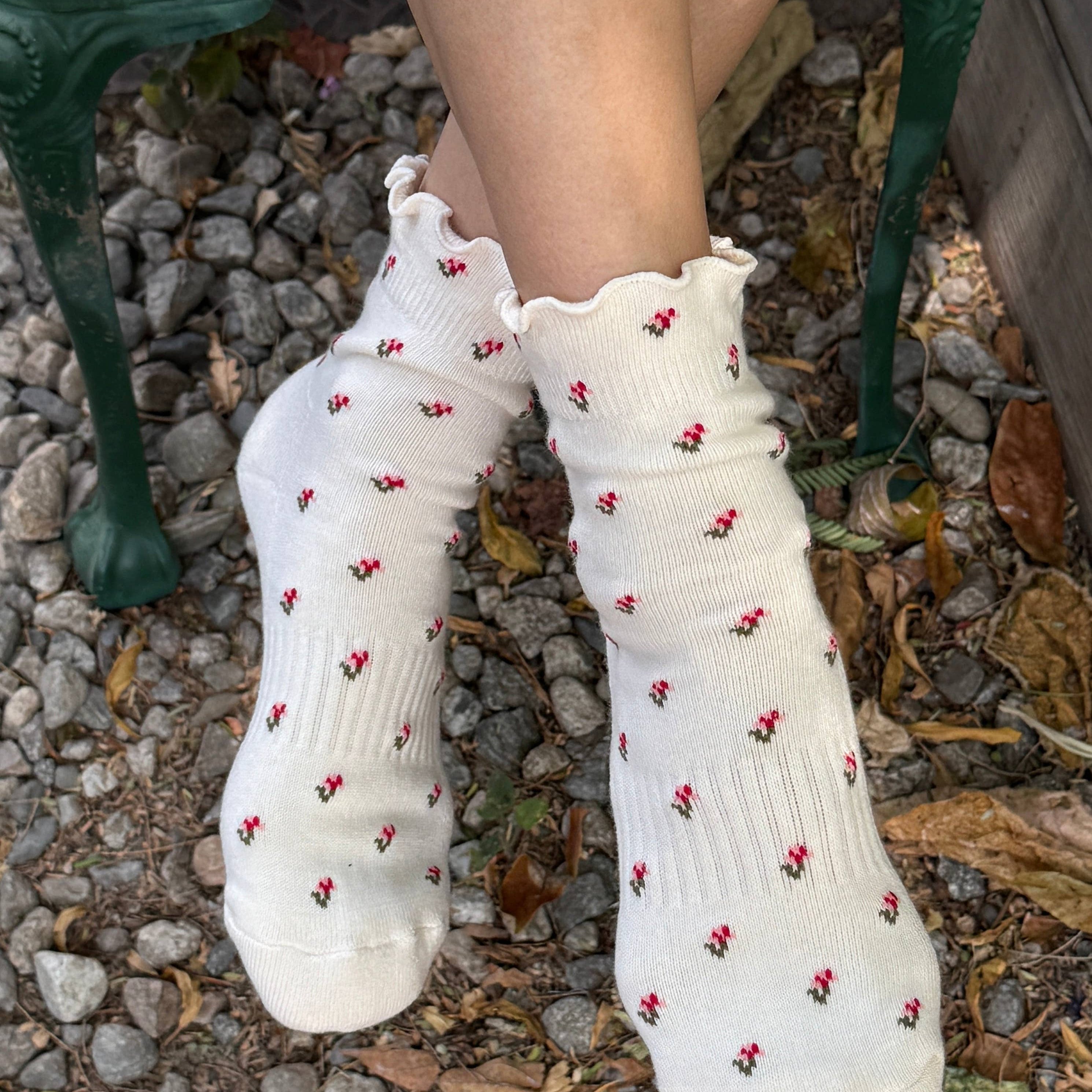 Cream Petal ruffled crew sock from Le Bon Shoppe's Hugger collection