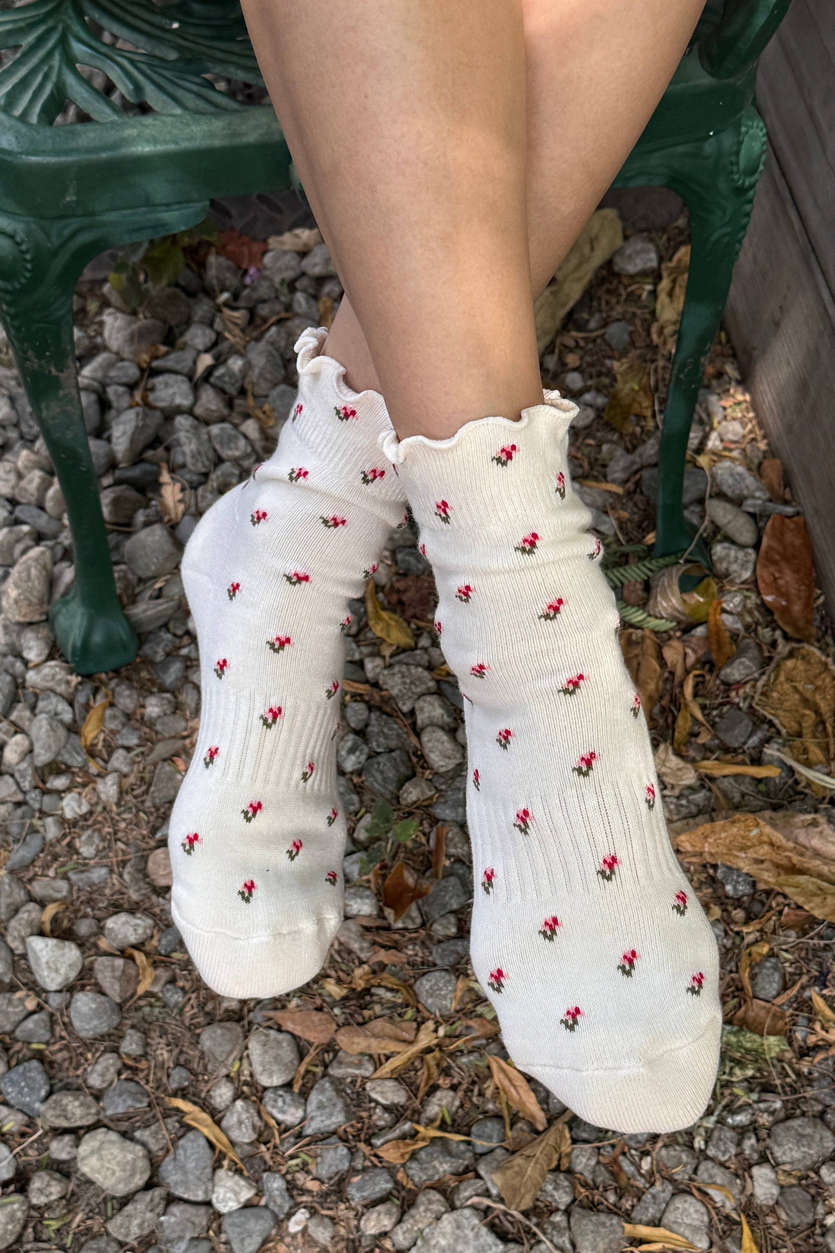Cream Petal ruffled crew sock from Le Bon Shoppe's Hugger collection