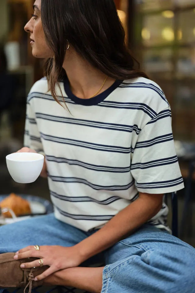 Ceres Life | Stevie Slouchy Tee- Milk/heritage navy stripe