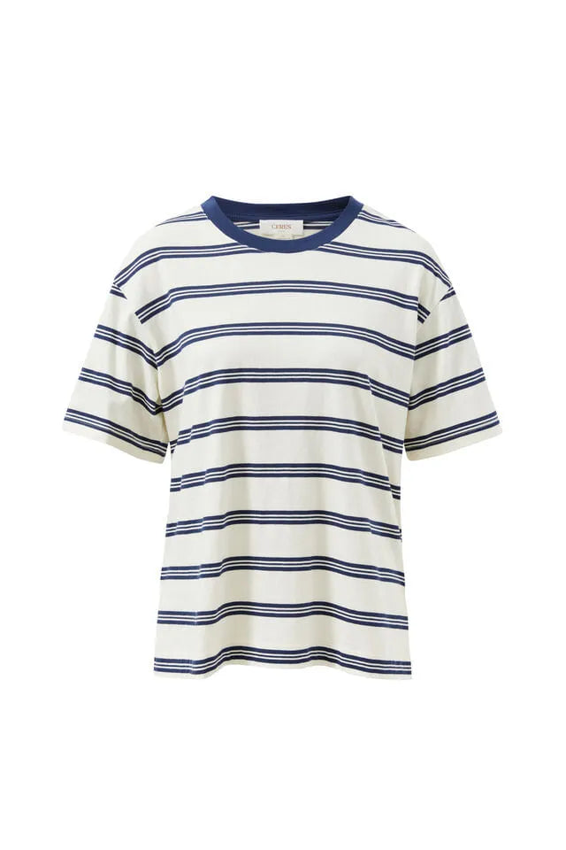 Ceres Life | Stevie Slouchy Tee- Milk/heritage navy stripe