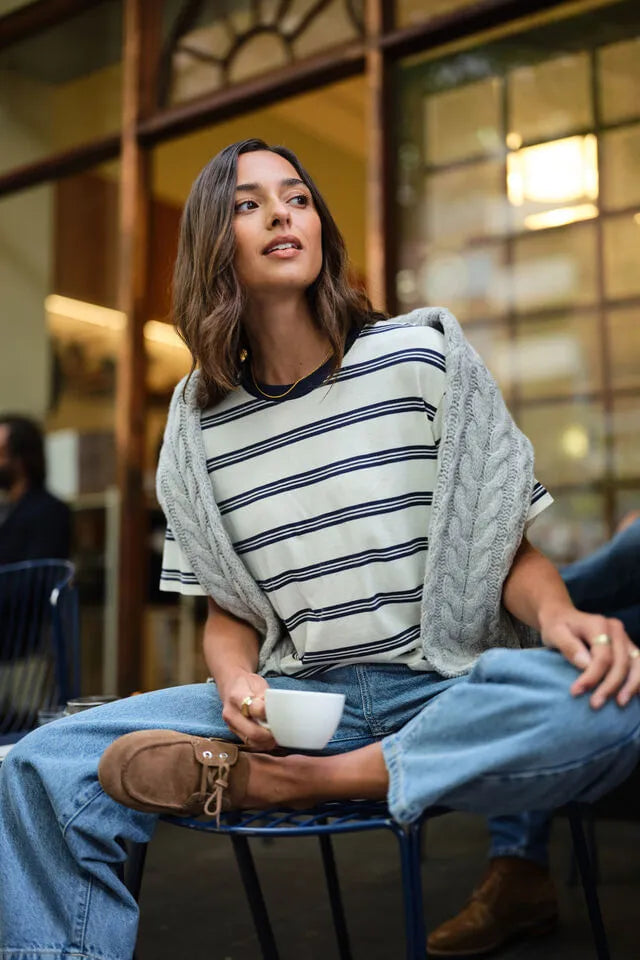 Ceres Life | Stevie Slouchy Tee- Milk/heritage navy stripe