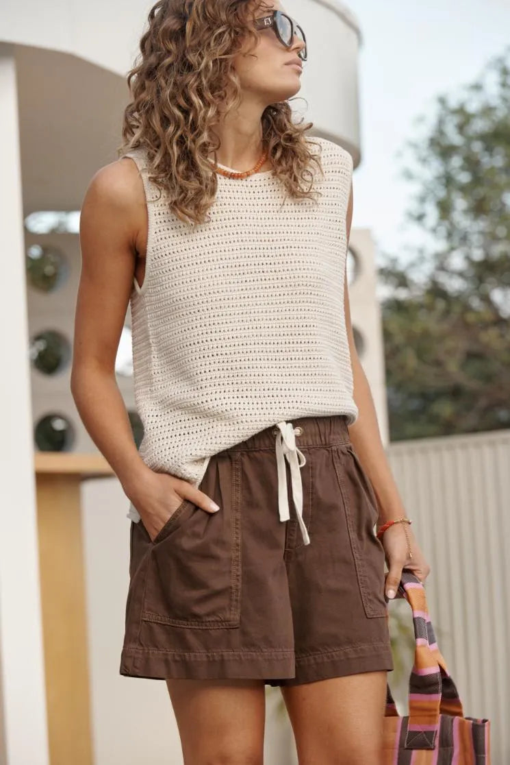 Ceres Life | Margot Mesh Knit Tank- Ecru