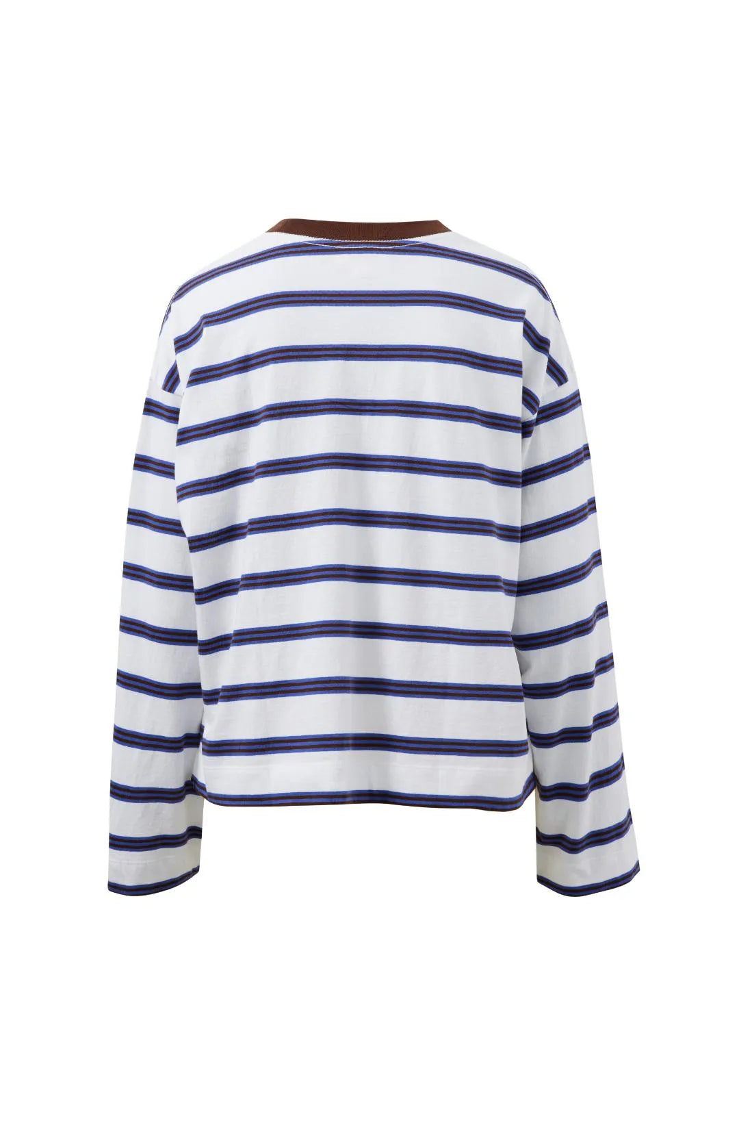 Ceres Life | Beau Long Sleeve Slouchy Tee- White/Blue/Choc stripe