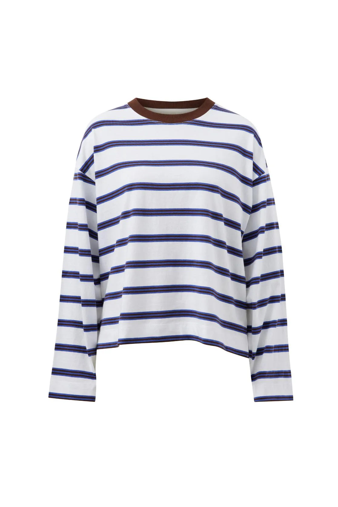 Ceres Life | Beau Long Sleeve Slouchy Tee- White/Blue/Choc stripe