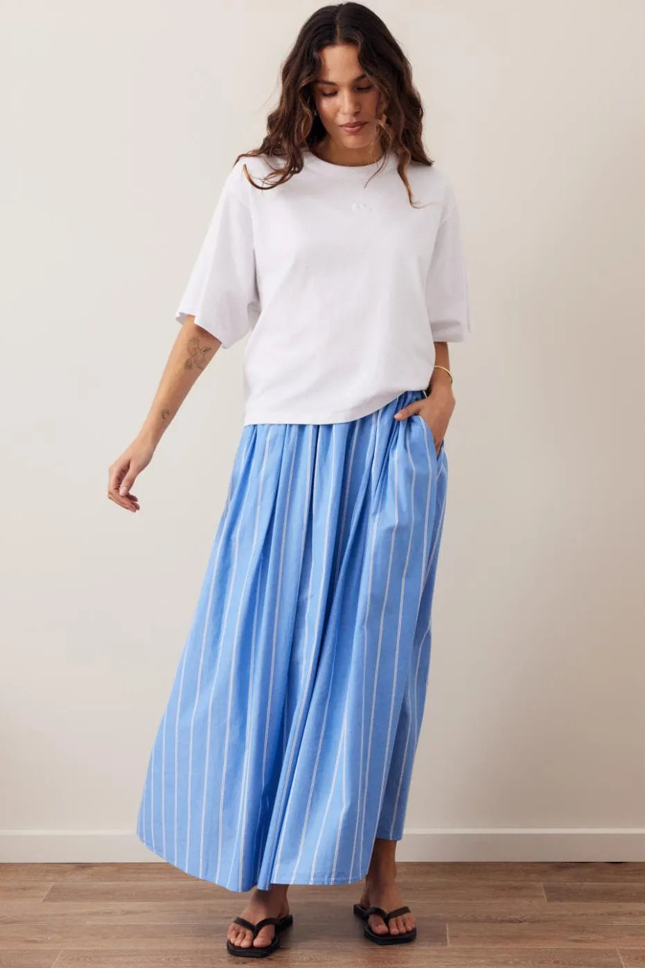 Ceres Life | Florence Maxi Skirt- Oxford blue white stripe