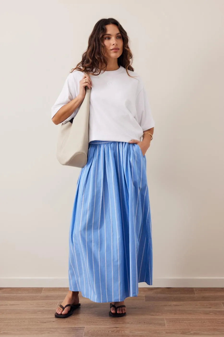 Ceres Life | Florence Maxi Skirt- Oxford blue white stripe