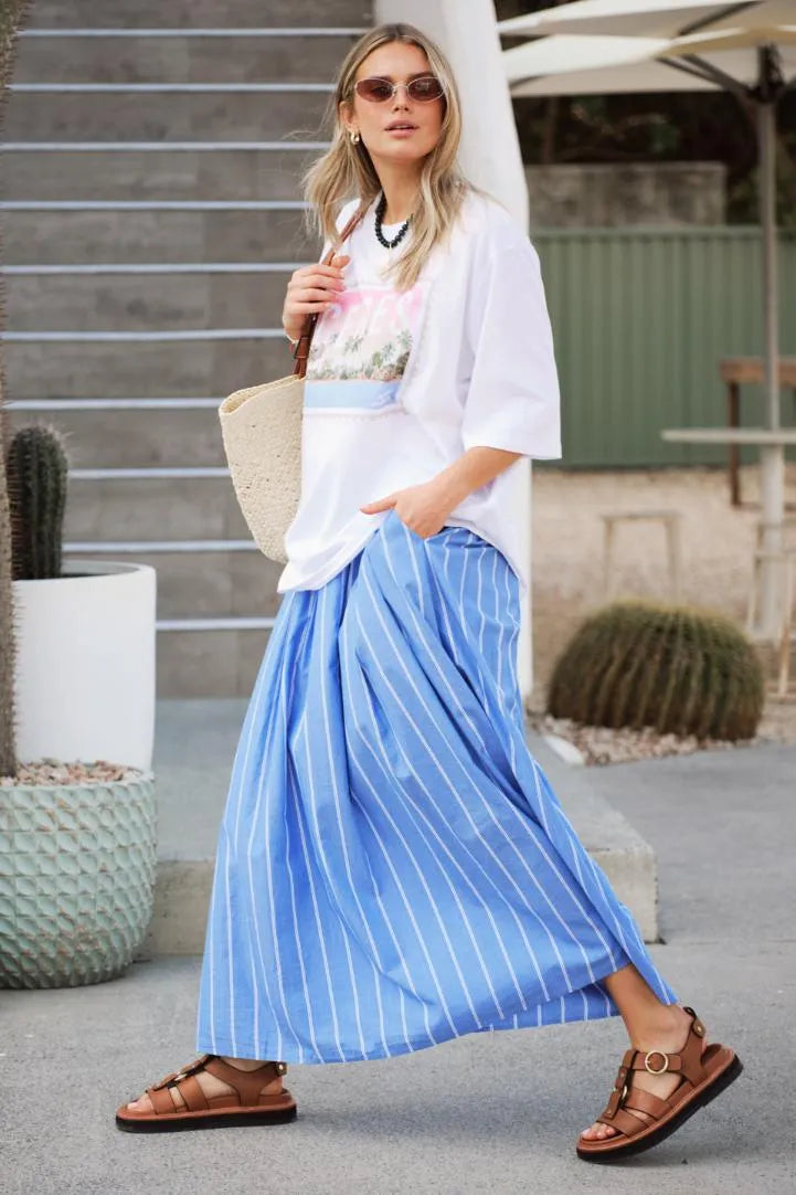 Ceres Life | Florence Maxi Skirt- Oxford blue white stripe