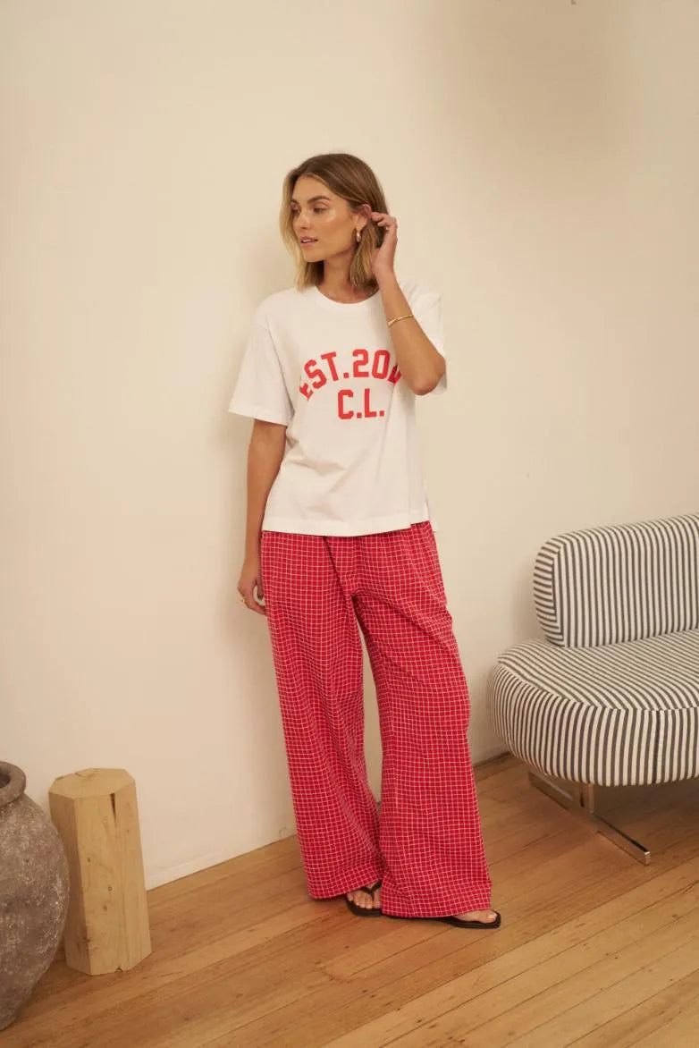 Ceres Life | Stevie Slouchy Tee- white/chilli est 2020