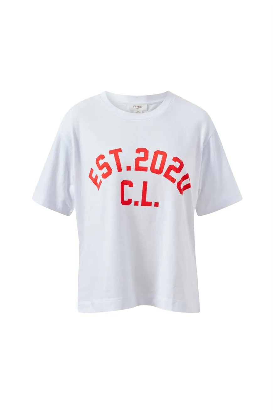 Ceres Life | Stevie Slouchy Tee- white/chilli est 2020