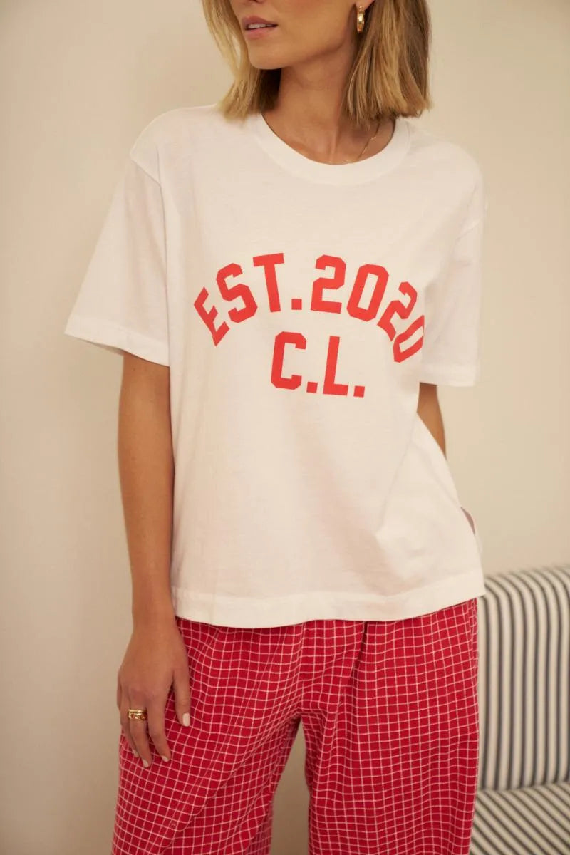 Ceres Life | Stevie Slouchy Tee- white/chilli est 2020