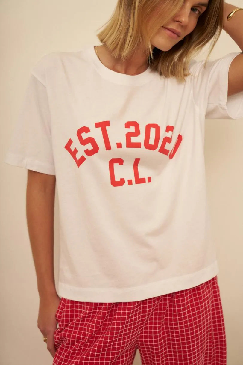 Ceres Life | Stevie Slouchy Tee- white/chilli est 2020