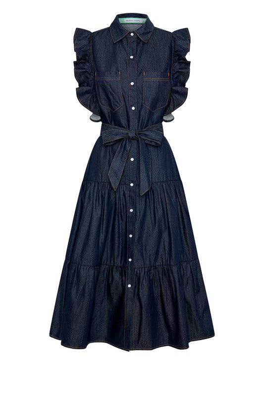 Bohemian Traders | Ruffle Batwing Midi dress in Indigo