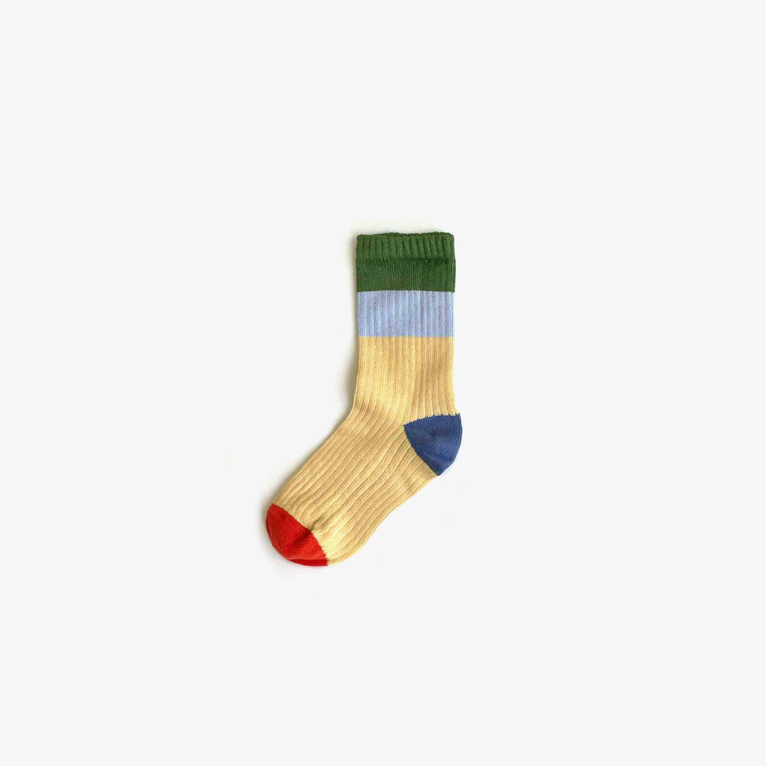 The Rest Organic Cotton Knit Socks in Colour Block — front view flat lay
