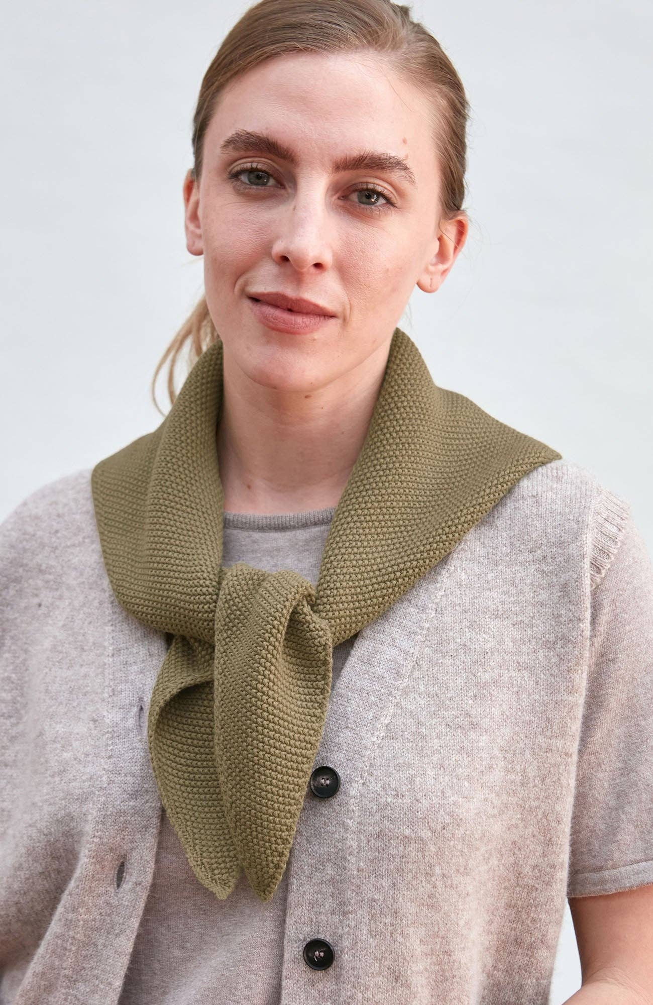Paul James Knitwear | Cotton Textured Neckerchief- Light Olive