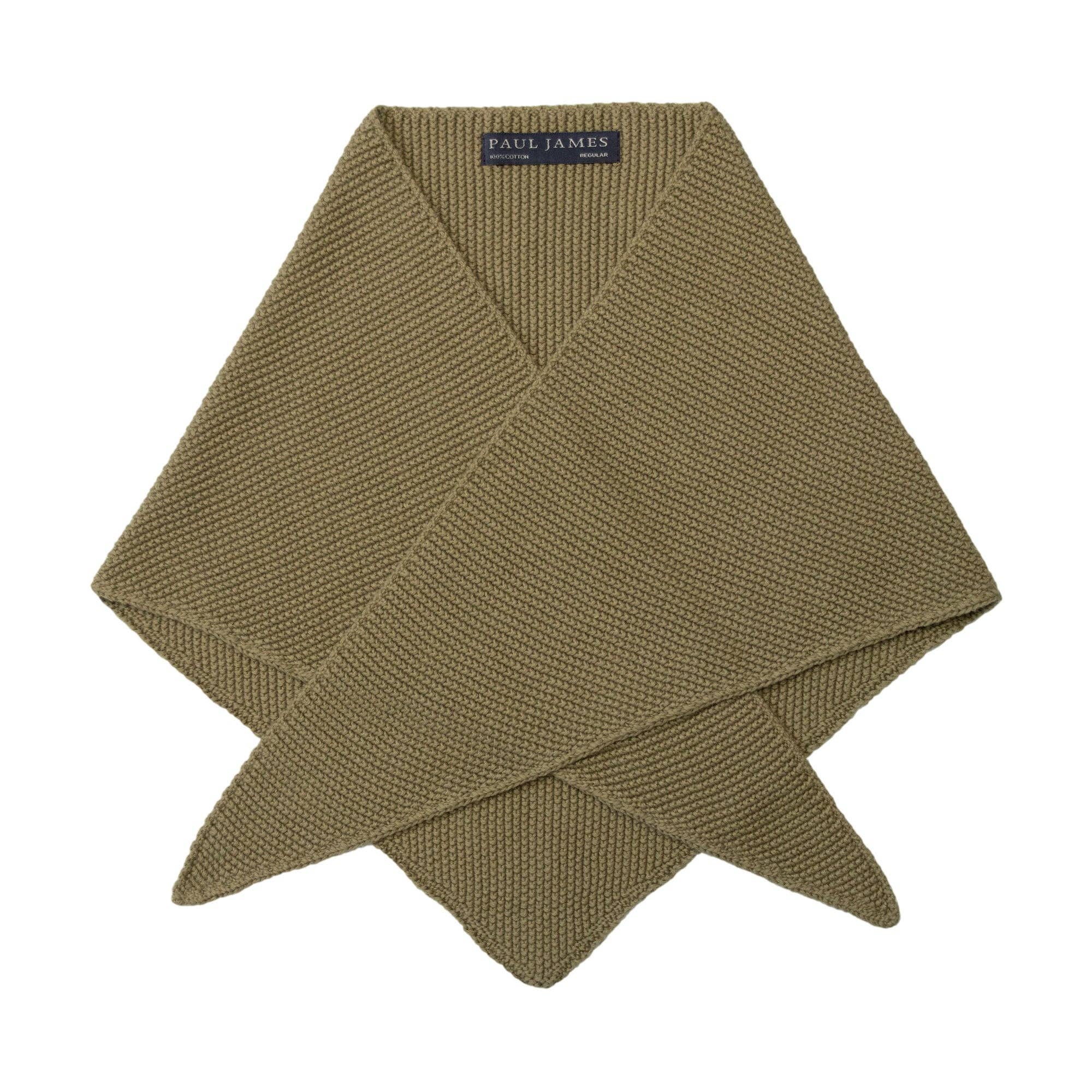 Paul James Knitwear | Cotton Textured Neckerchief- Light Olive