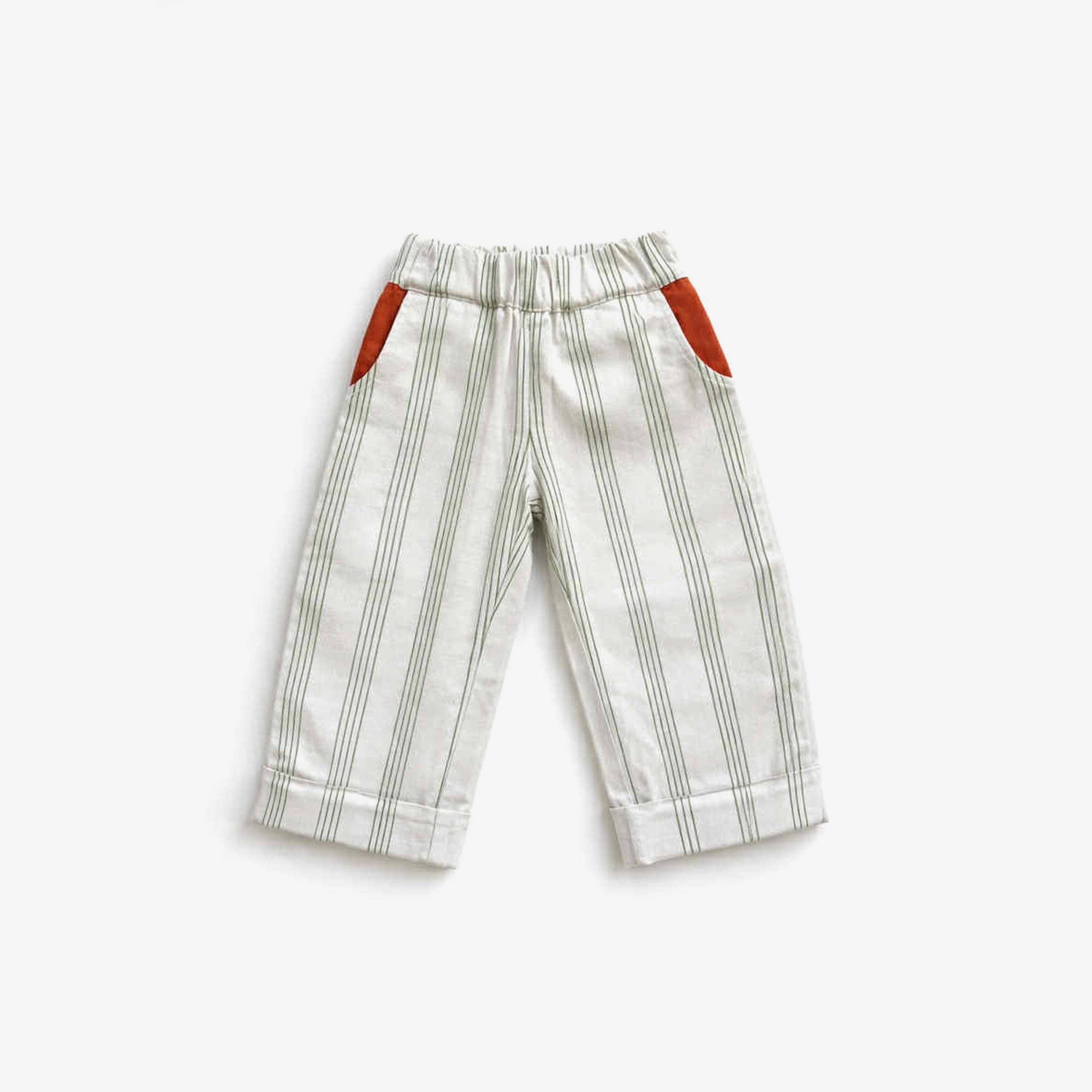 The Rest Contrast Pocket Stripe Chinos — front view flat lay