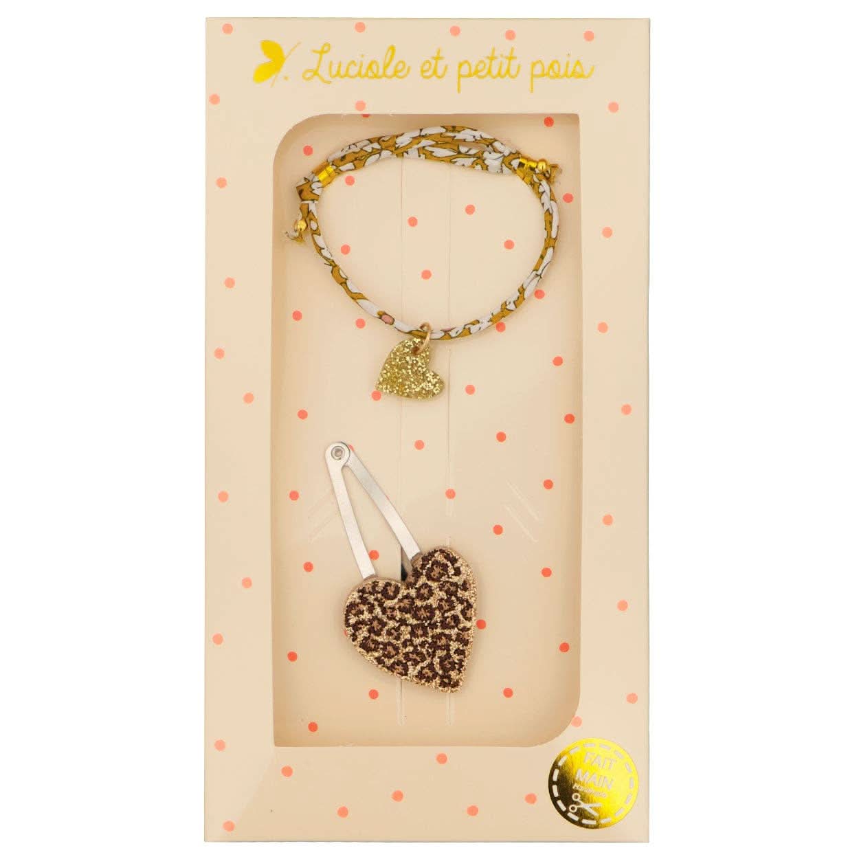 Luciole et Petit Pois | Gift box - Leo heart clip & Meadow bracelet (yellow gold heart)