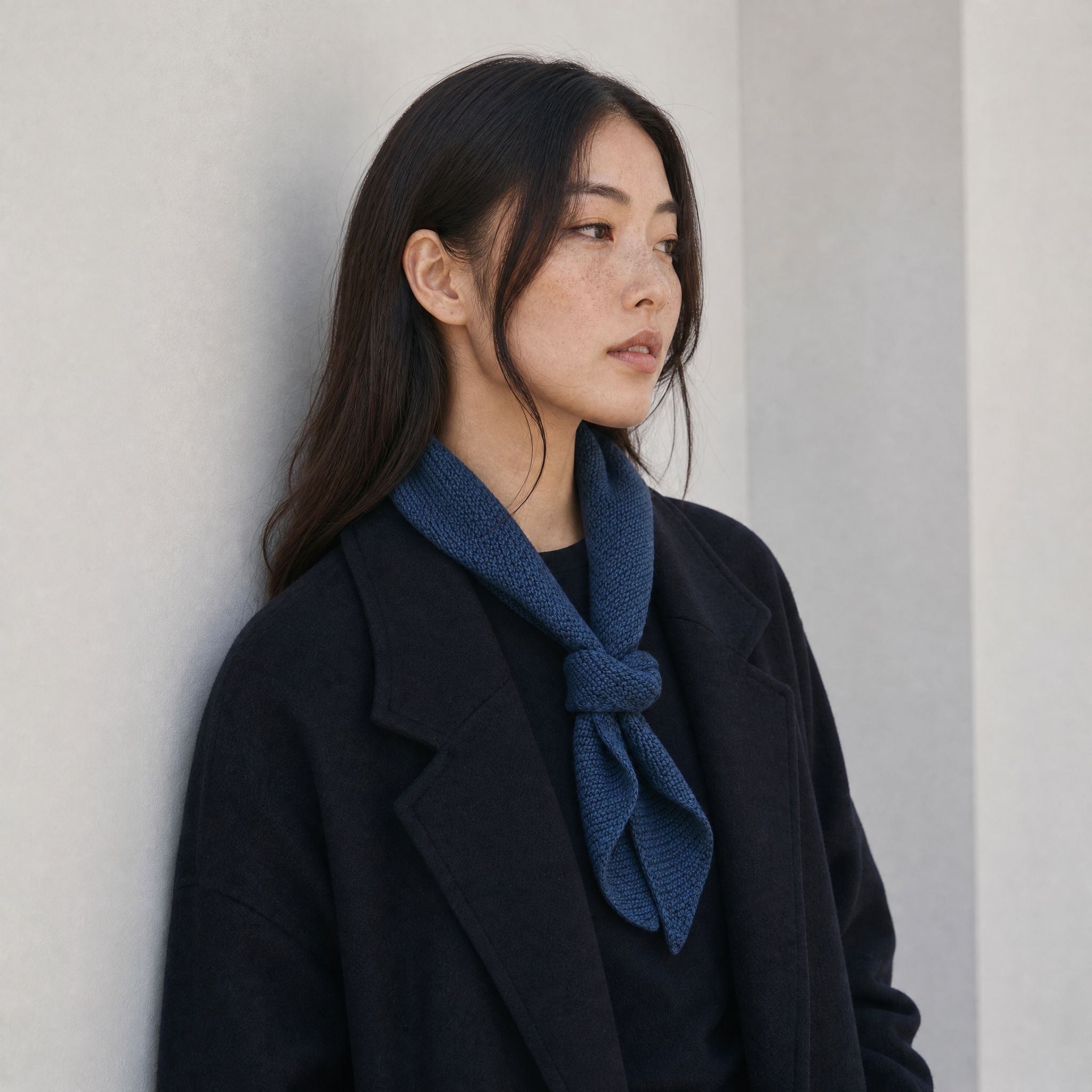 Paul James Knitwear - Cotton Textured Neckerchief- Blue Melange — product detail shot