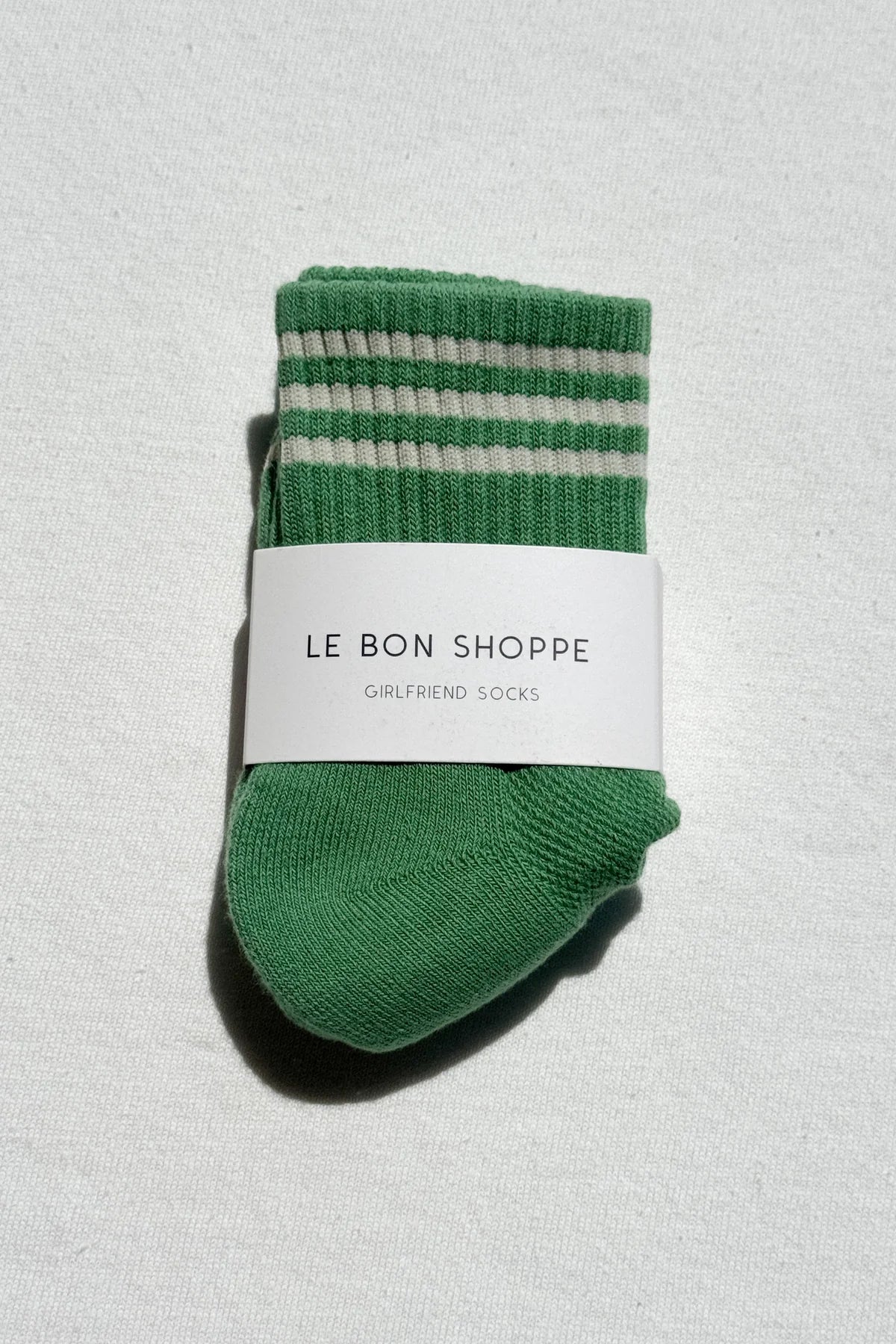 Le Bon Shoppe Girlfriend Socks in Avocado, triple contrast stripe crew sock