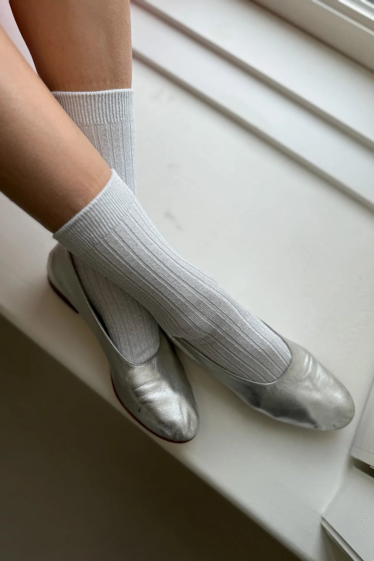 Le Bon Shoppe | Her Socks - Modal Lurex Snow White Sparkle