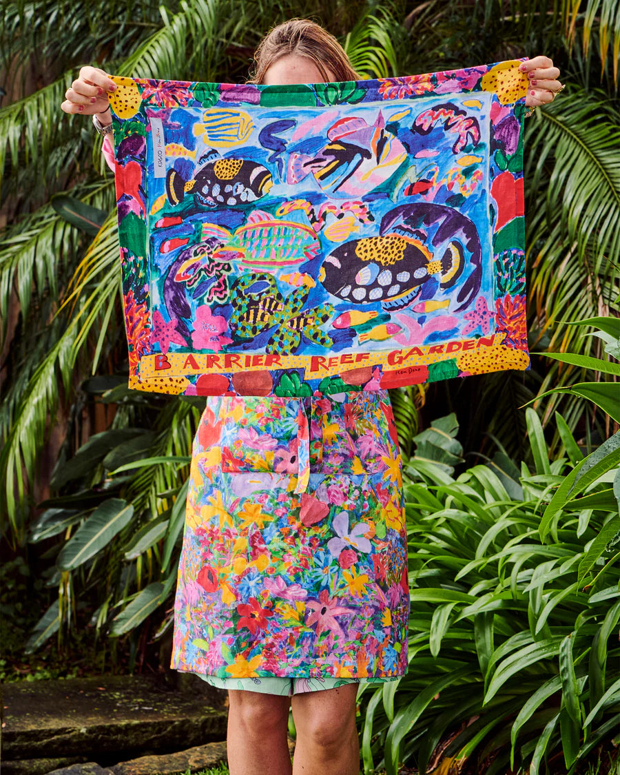 Kip & Co X Ken Done | Barrier Reef Garden Linen Tea Towel