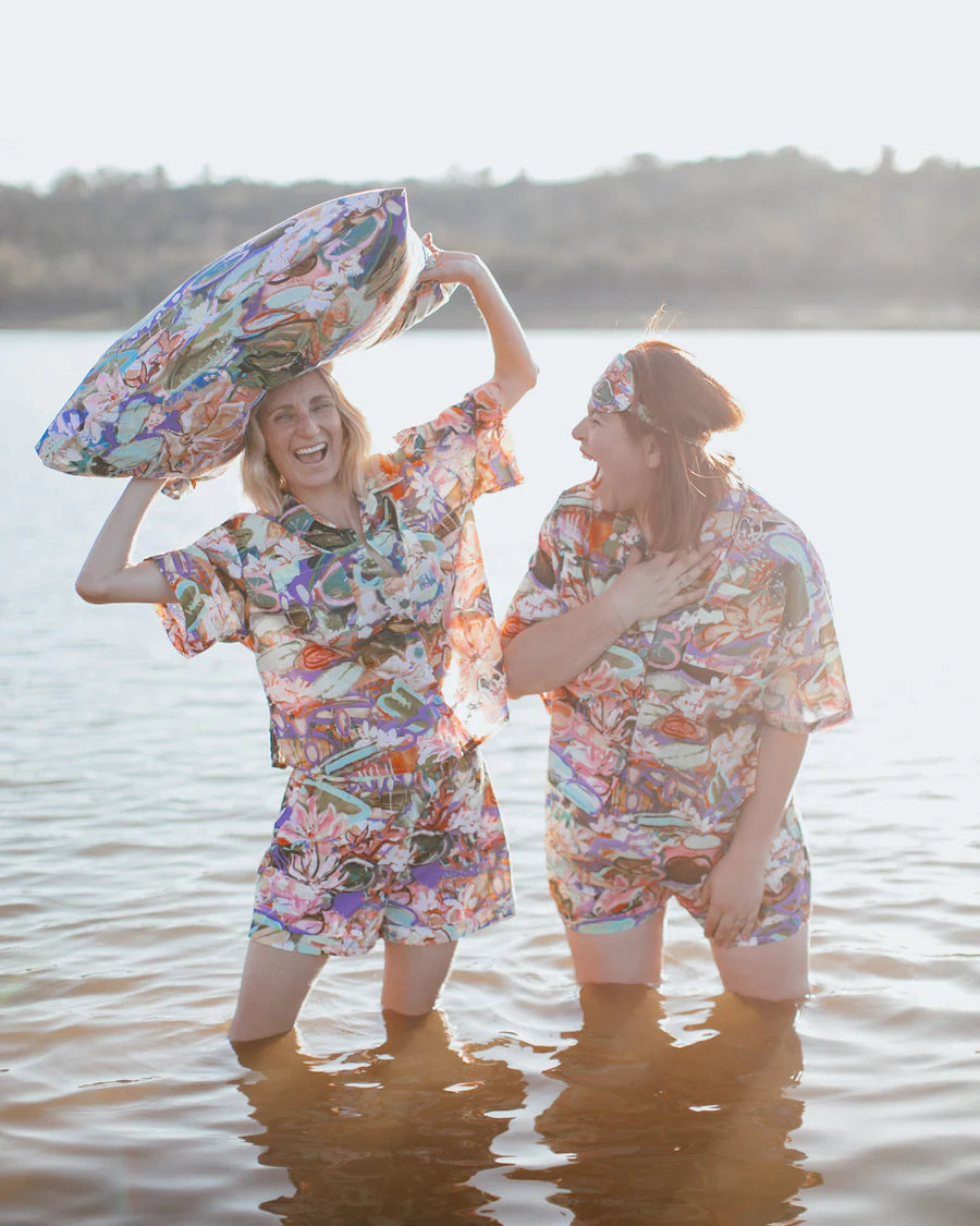 Kip & Co X Kezz Brett LADIES | Waterlily Waterway Cotton Shorts Pyjama Set